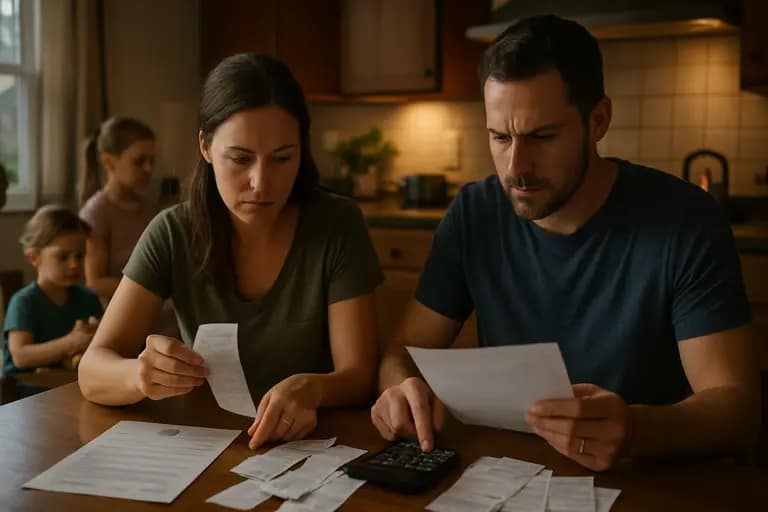 Household budget sheet beside a health plan card and calendar