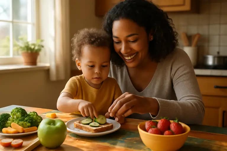 Child care snack table with water, fruit, and small plates arranged for children