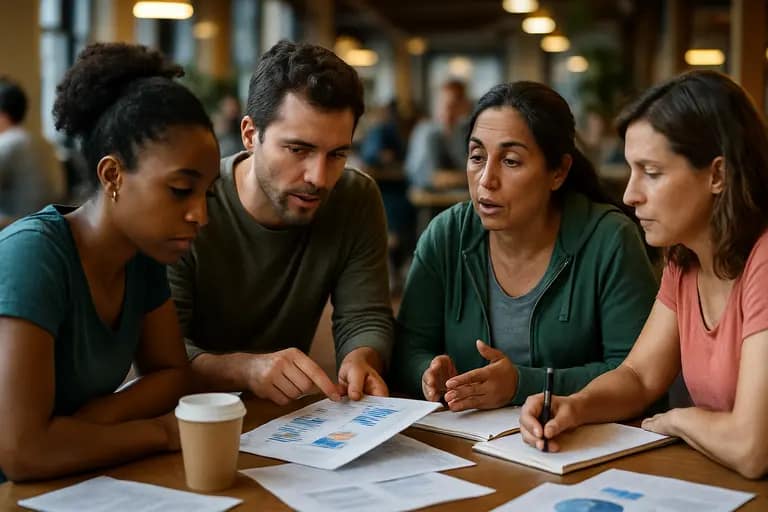 Volunteers speaking with young adults at a wellness resource booth