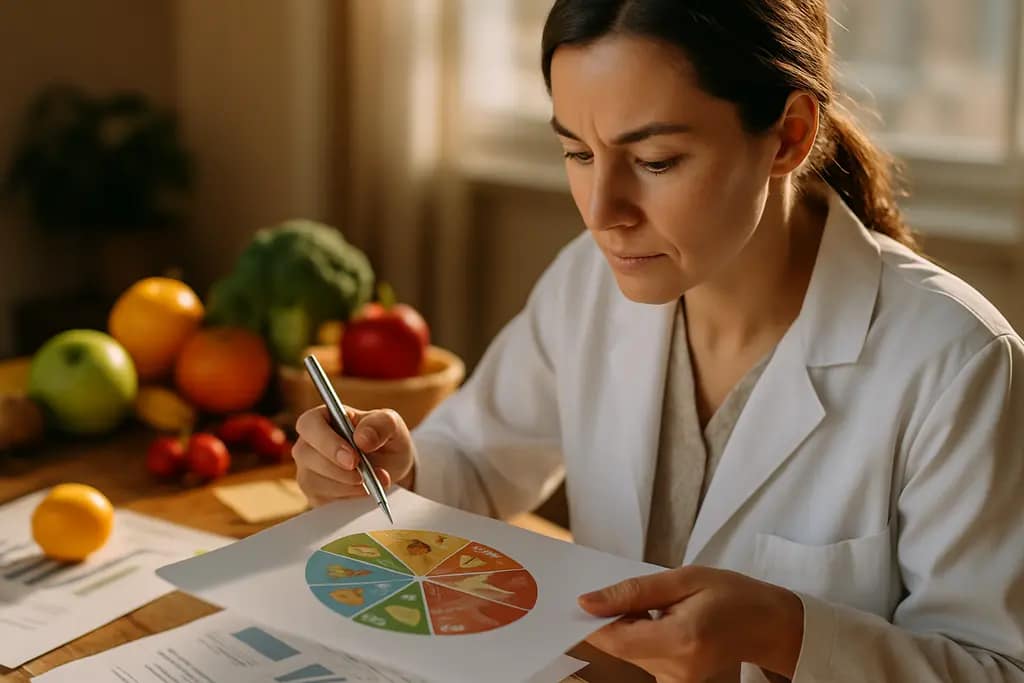 CDC Nutrition Report notes beside fruit, grains, and a community meal planning worksheet