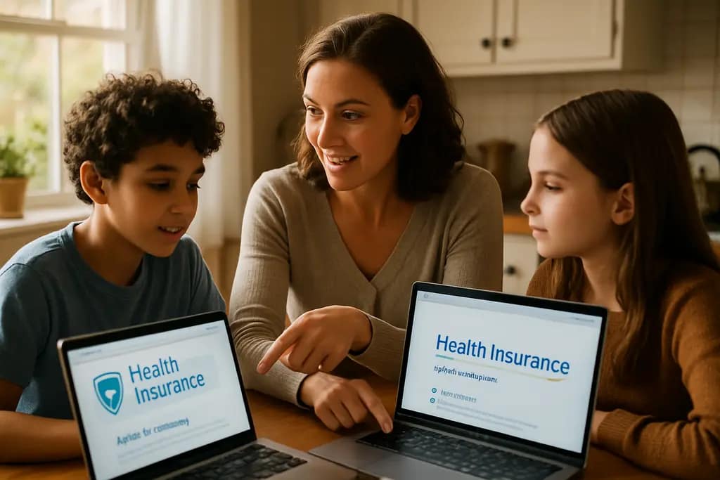 Family reviewing ACA Enrollment paperwork at a kitchen table