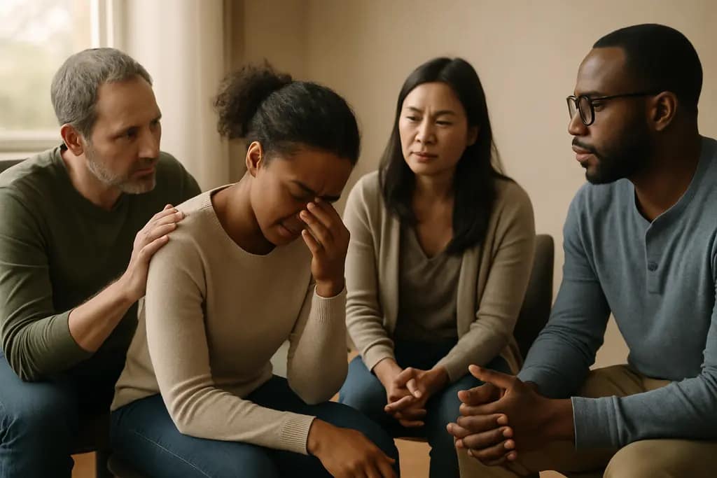 Peer support access discussion in a small community wellness meeting