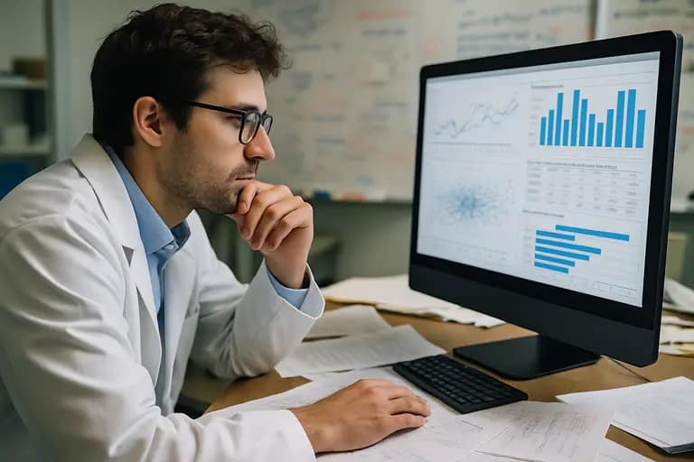 Research notes and a tablet on a desk during health education planning